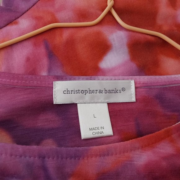 Christopher & Banks Multi Pink Geometric 3/4 Sleeve Knit Top. Size L - Picture 3 of 3